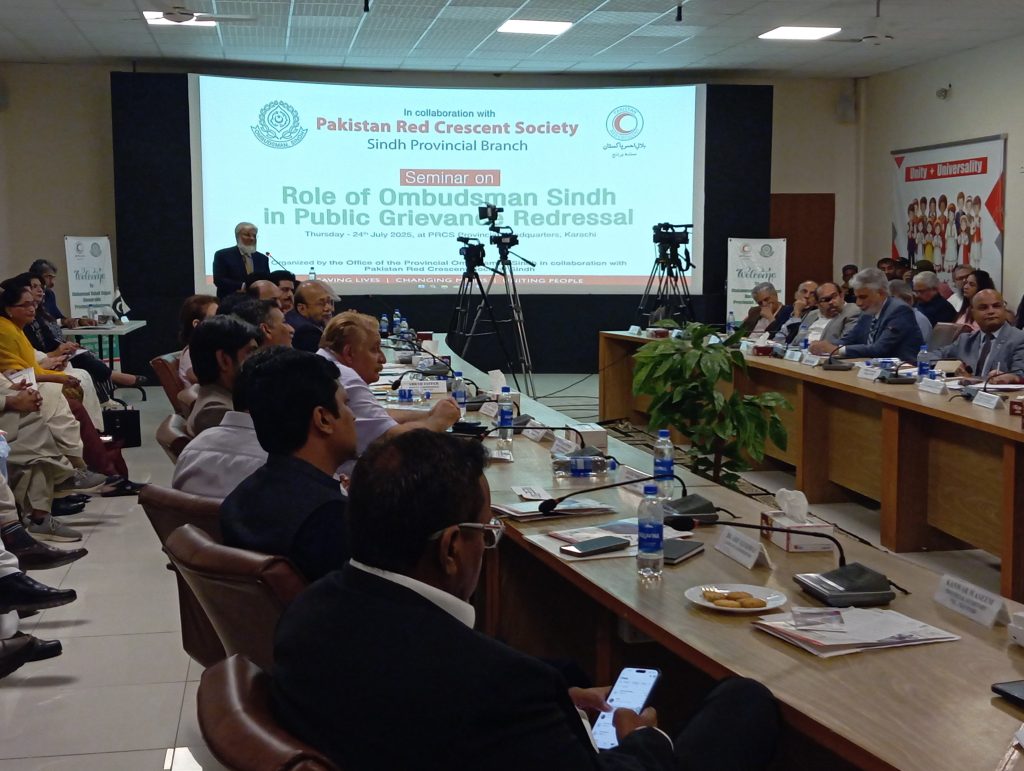 A seminar titled “The Role of Provincial Ombudsman Sindh in Redressal of Public Complaints” was held at PRCS Sindh Headquarters. It was jointly organized by PRCS Sindh and the Ombudsman Secretariat.