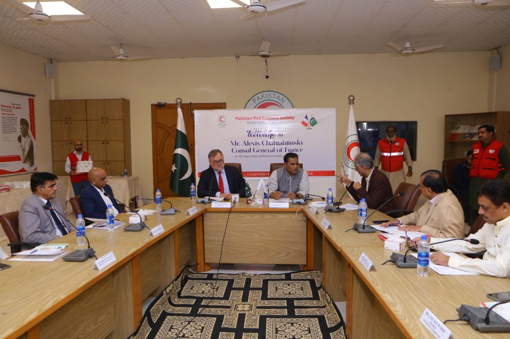 Distinguished guests attending the Consul General of France visit at Pakistan Red Crescent Sindh