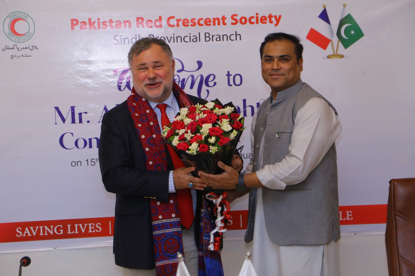 Chairman Muhammad Rehan Hashmi briefing Consul General of France on humanitarian initiatives in Sindh