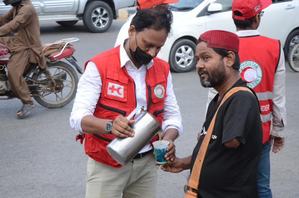 Cooling station providing shade and medical aid during PRCS Beat The Heat campaign