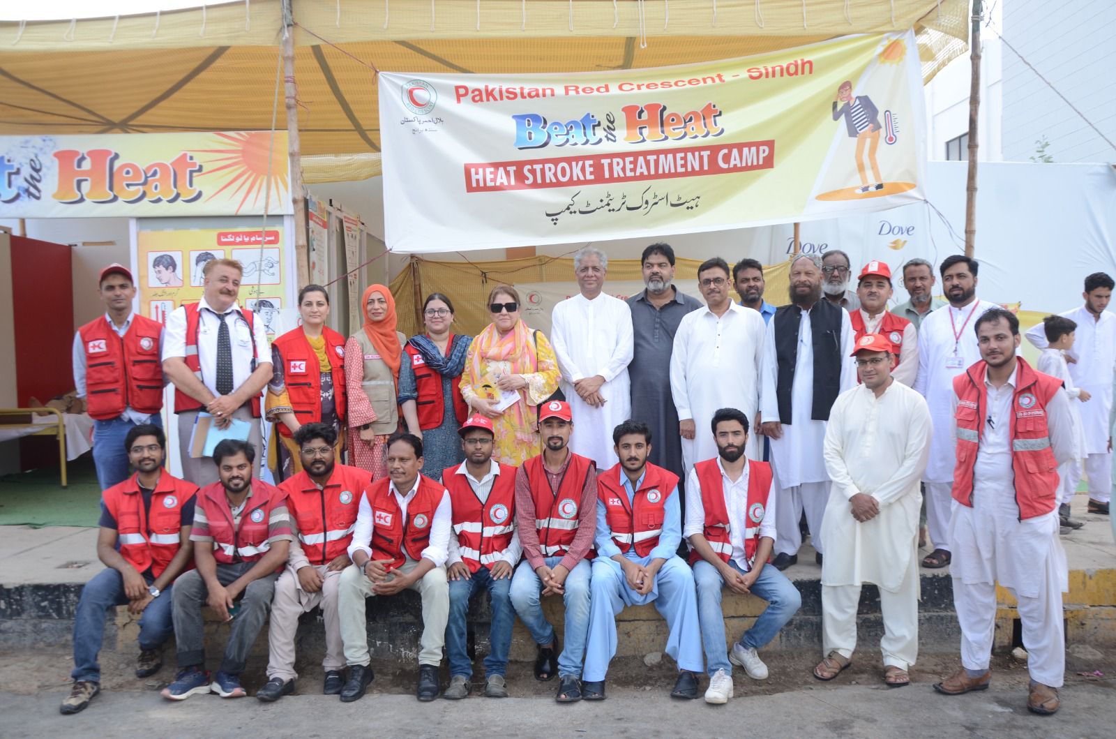 PRCS team offering first aid and hydration services to heatwave-affected community