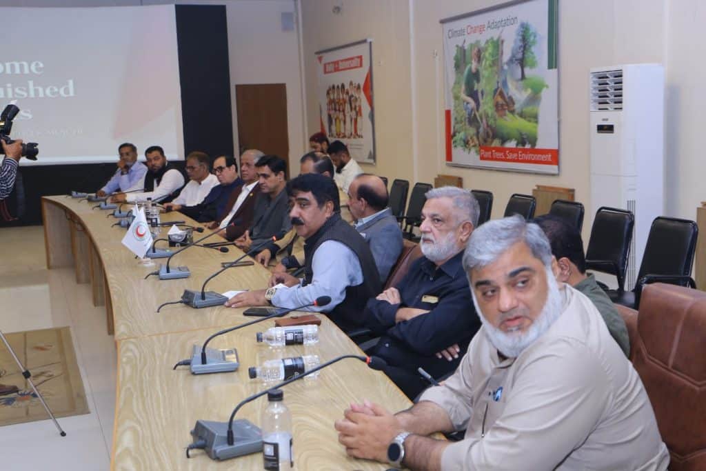 PRCS Sindh Chairman Rehan Hashmi and Pakistan Excellence Club representatives discuss initiatives to enhance community engagement and support Governor Kamran Tessori’s development vision.