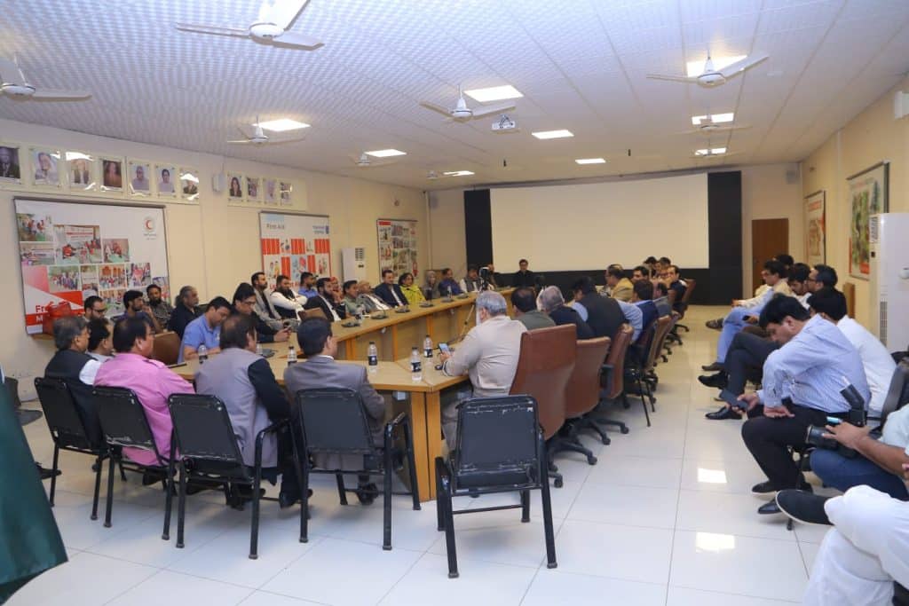 Chairman PRCS Sindh Rehan Hashmi during an interactive community engagement session with Pakistan Excellence Club members in Karachi, promoting Governor Kamran Tessori’s vision for Sindh’s development.