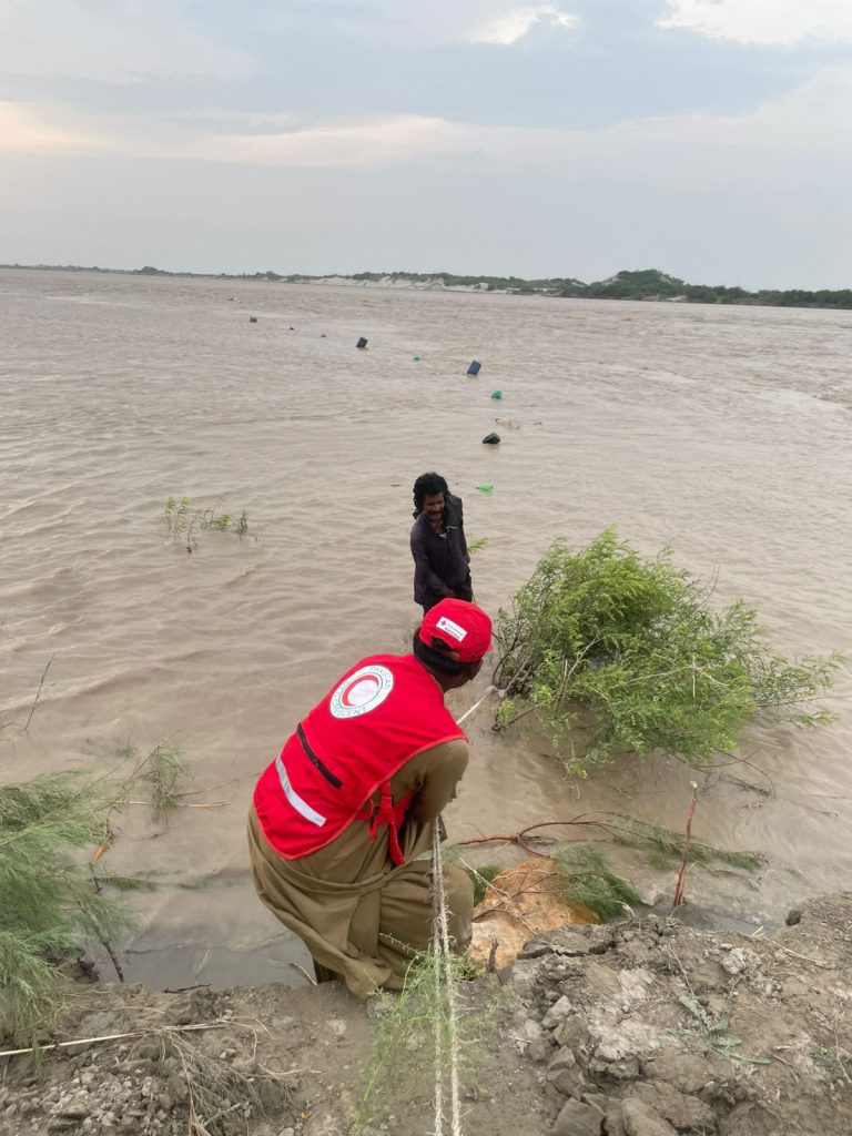 PRCS District Disaster Response Teams supporting evacuation in Sindh flood-hit regions