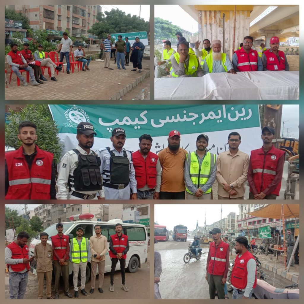 Pakistan Red Crescent Sindh volunteers supporting affected people in urban flooding